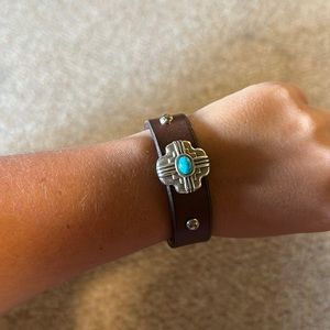 Leather cuff bracelet with turquoise